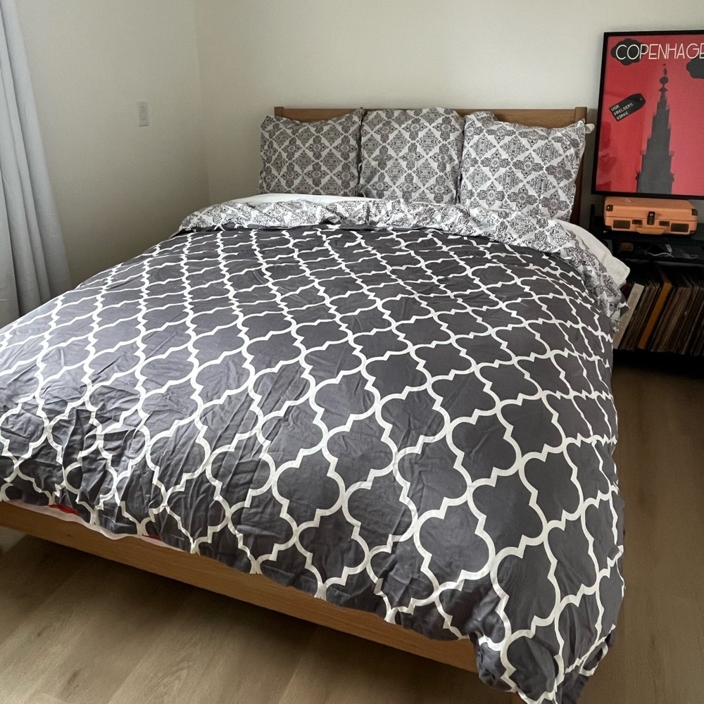West Elm Reversible Geometric Queen Duvet Cover Set with 3 euro shams